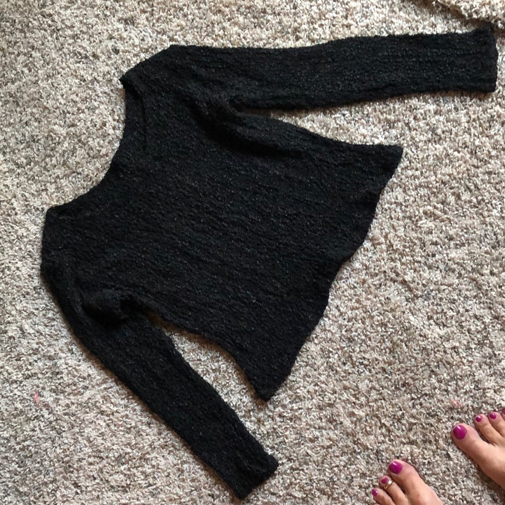 Bumpy weave nylon long sleeve black top bucle ❤️ round neck stretchy boucle